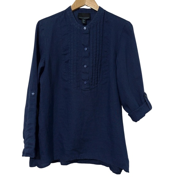 Cynthia Rowley Linen Top Size Med Pintuck Front Roll Tab Sleeve Autumn - Picture 1 of 5